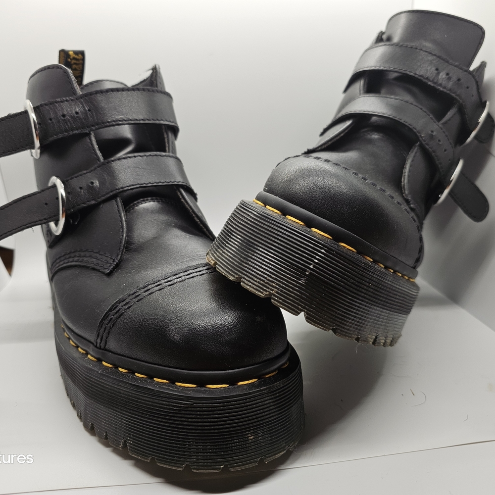 Dr. Martens Black Platform Shoes with Buckle Straps